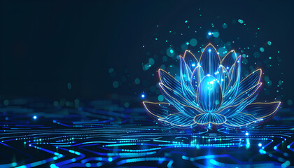 Futuristic lotus flower with neon light of digital circuit big data technology
