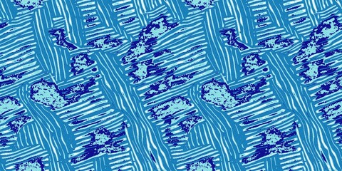 Summer blue dyed wave water pattern with broken linear stripe effect. Fresh blue underwater texture background for modern seamless nautical maritime organic style. 