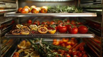 A refrigerator filled with various fruits and vegetables