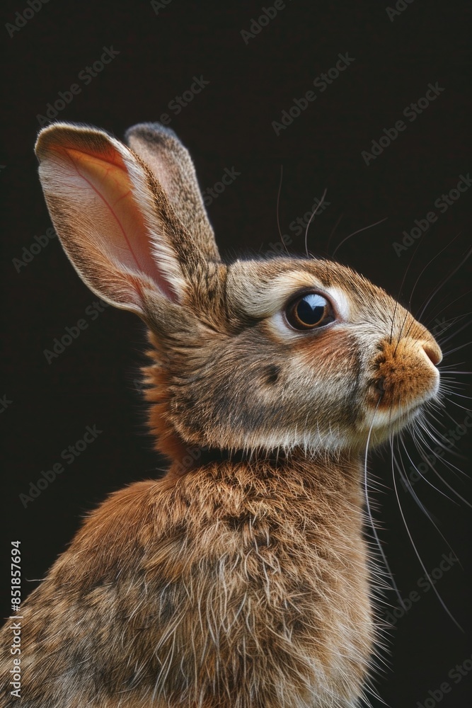 Poster Close-up shot of a rabbit in front of a dark background
