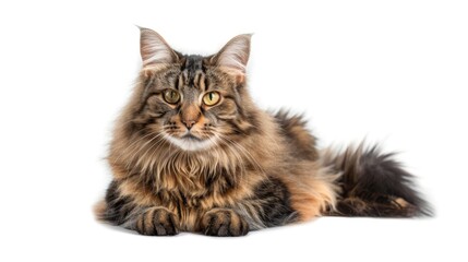Obraz premium A close-up of a fluffy cat resting on a white surface