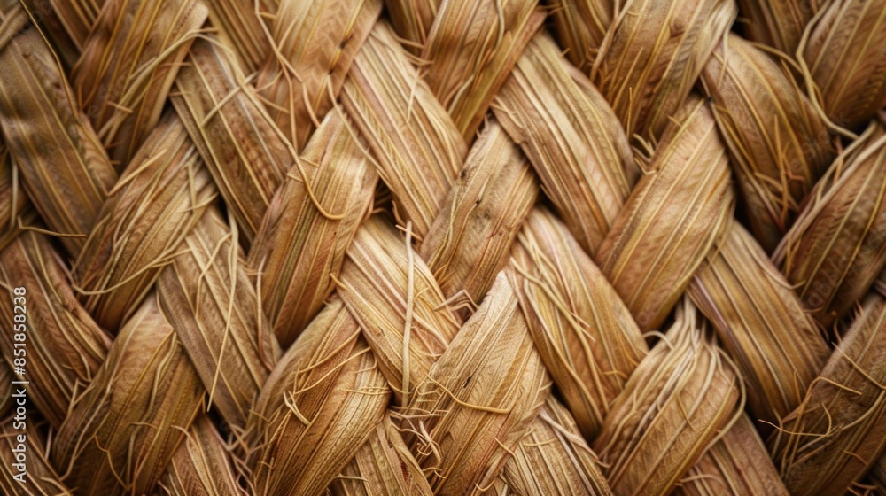 Poster a detailed view of a woven basket's intricate design and texture