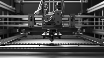 Fototapeta premium Future manufacturing, 3D print innovations, front view, showing cuttingedge techniques, futuristic tone, black and white