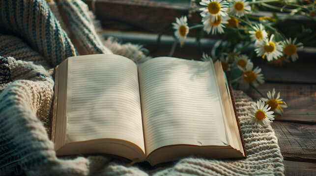 A conceptual image showcasing the art of journaling, featuring a notebook with open blank pages ready for writing. The image provides ample copy space for customization and personalizationA conceptual