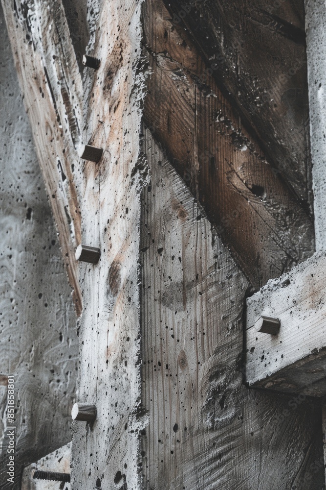 Aufkleber A close-up view of a wooden structure featuring rectangular holes, suitable for use as a decorative element or in architectural illustrations
