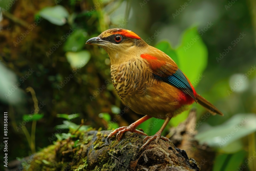 Poster a colorful bird sits atop a tree branch, offering a glimpse into the forest canopy