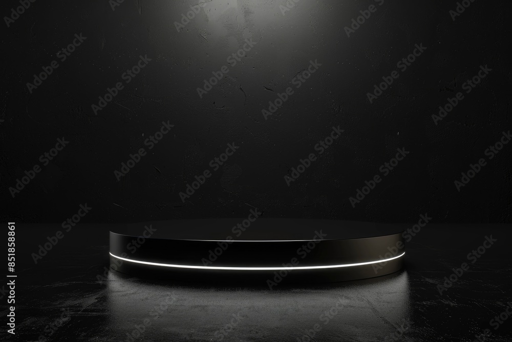 Poster A black stage with a single light source at the top, ideal for use in theater or performance settings