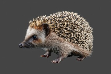 Obraz premium A small hedgehog standing on a gray surface