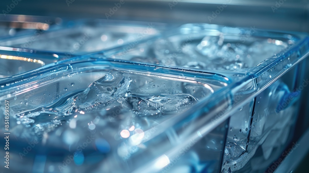 Poster A close-up view of a container filled with ice, perfect for uses such as food display or scientific demonstrations