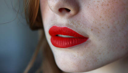 Obraz premium red lipstick on beautiful woman lips