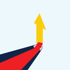 Colorful Illustration of success steps and red carpet with the up-lifting arrow in the middle.