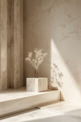 A vase with flowers sitting on steps, simple and elegant decor
