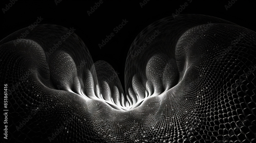 Aufkleber Abstract dark background with light fractal ornament of moody web and particles.