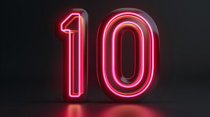 3d render, abstract linear neon number ten, glowing digit isolated on black background
