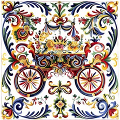 Sicilian ceramic style tile, featuring decorative flourishes with floral elements.