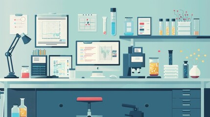 Research flat design front view clinical trials data theme animation Triadic Color Scheme