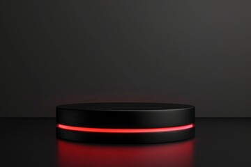 A red light shines on a dark black surface