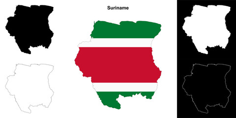 Suriname blank outline map set