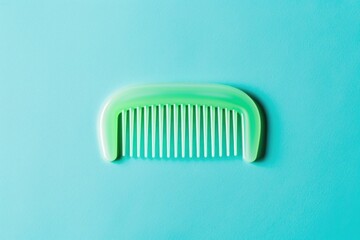 A single green comb sits on top of a bright blue surface, ready for use