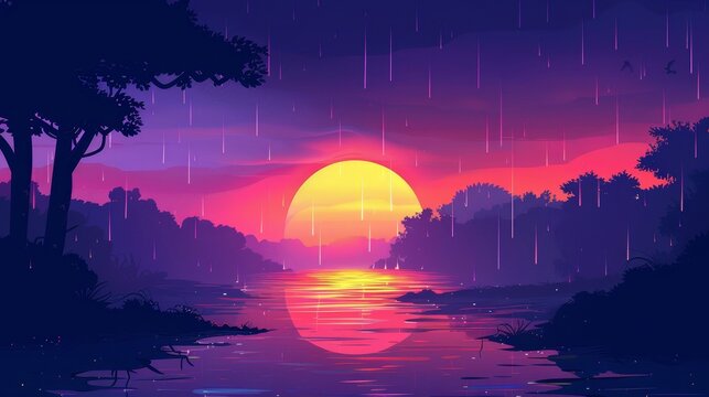 new year flat design side view rainy season theme animation Tetradic color scheme