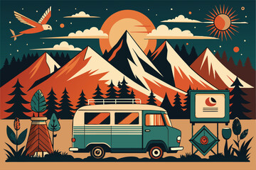 camping van with moutain inthe backgraund