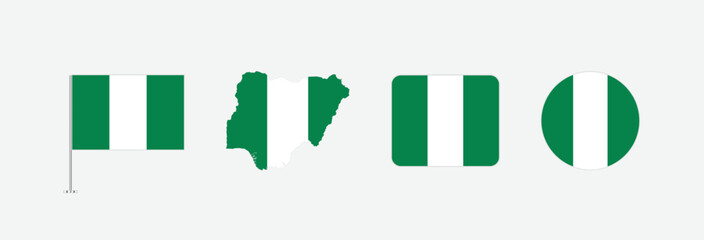 Vector Nigeria flag. Set of Nigeria Flags Collection. 
