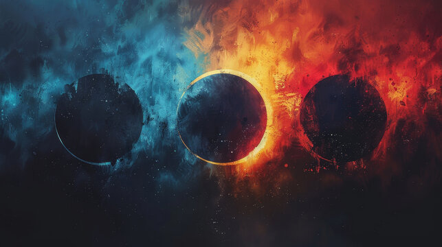 darkness flat design side view eclipse event theme watercolor Tetradic color scheme