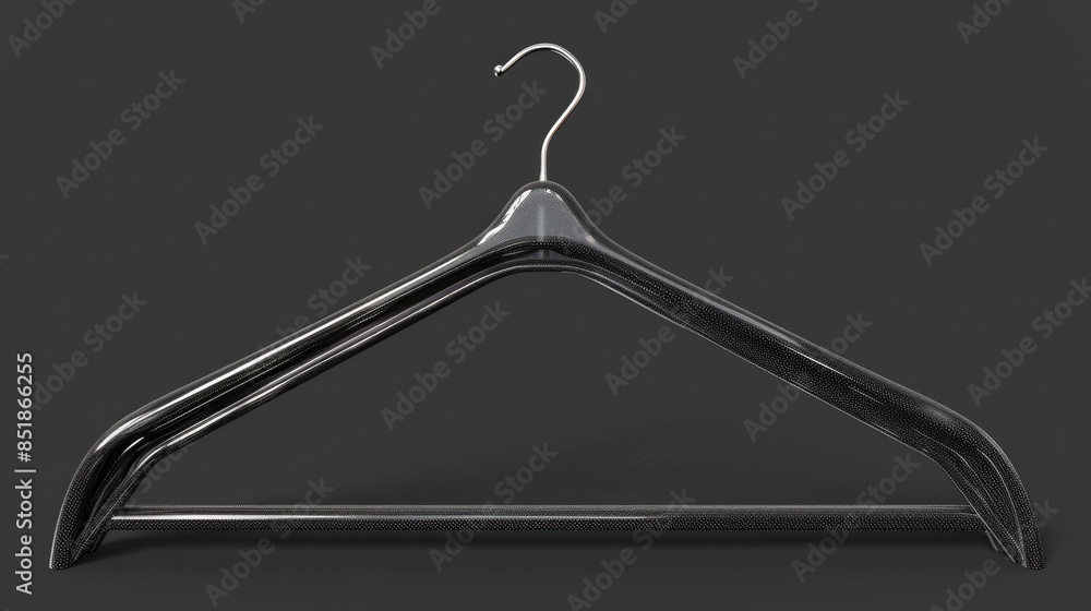 Poster a single black hanger hangs from a black background, with no additional objects or distractions