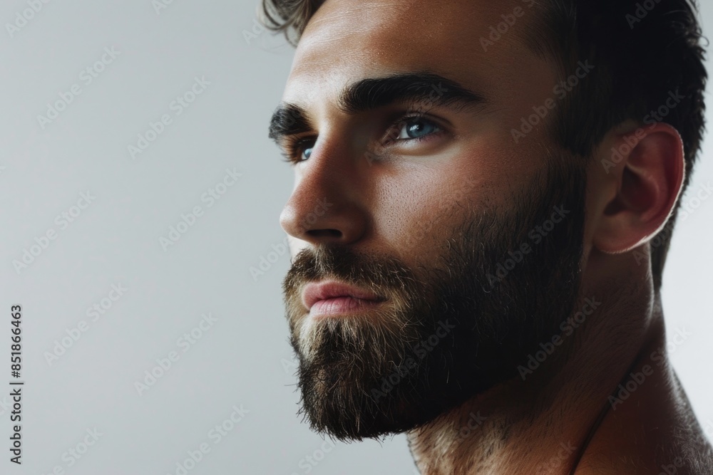 Poster a close-up shot of a man with a beard