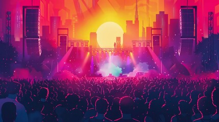 Poster Template flat design side view music festival theme animation Tetradic color scheme