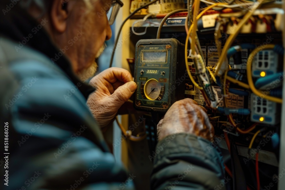 Poster a person fixing an electrical appliance, suitable for use in illustrations about diy or electronics