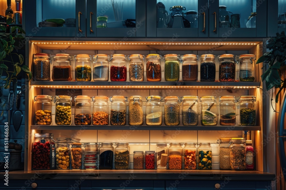 Poster a shelf filled with various types of food