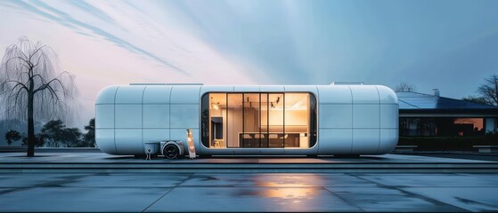 A minimalist, futuristic home with integrated smart grid technology for efficient energy use