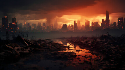 Fototapeta premium Rising Tides of Pollution: A Glimpse into the Future