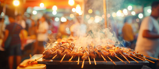Hot grilled street food at night market