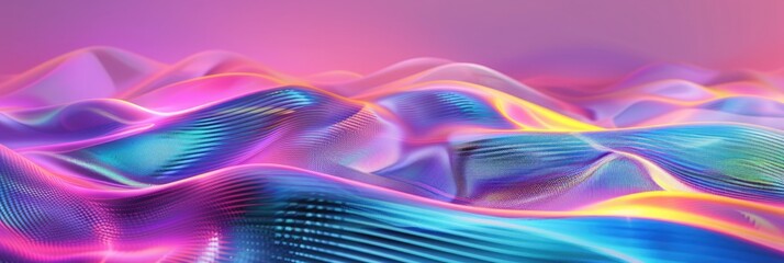 Abstract geometric patterns displayed on wide banner hologram. Wide banner hologram