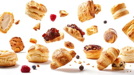 Delicious Assorted Pastries, Scones, and Biscuits Floating in Air - Bakery Photography with Studio Lighting