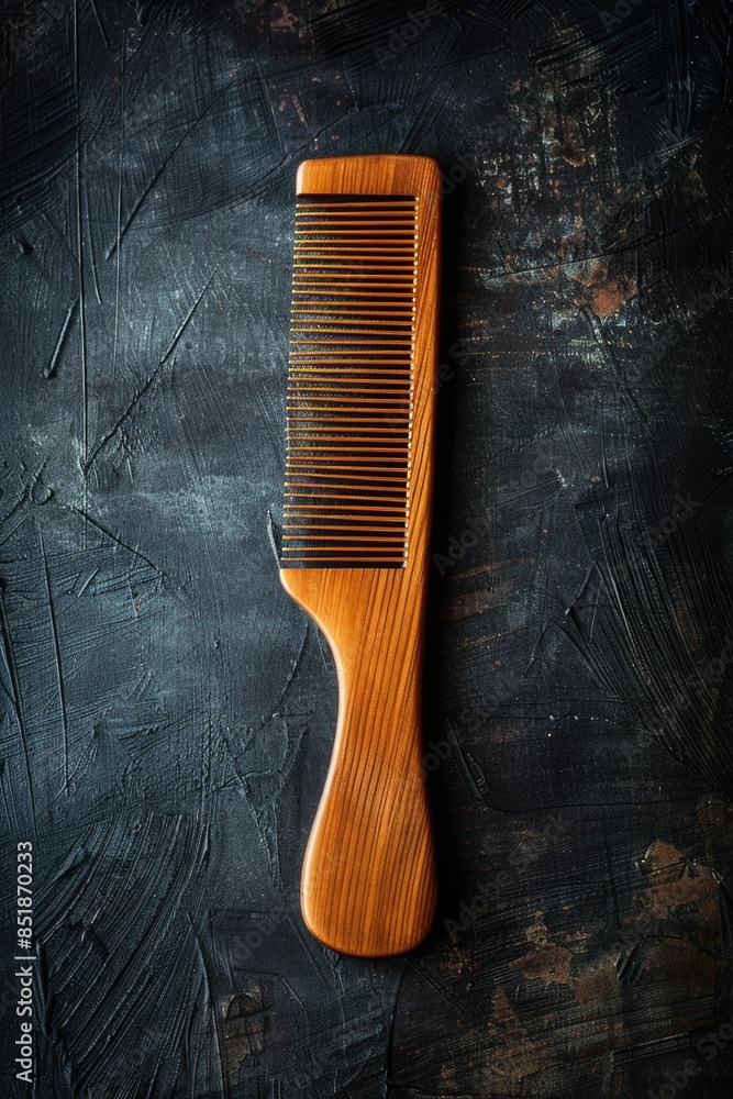 Aufkleber a wooden comb sits on a wooden table with a simple design