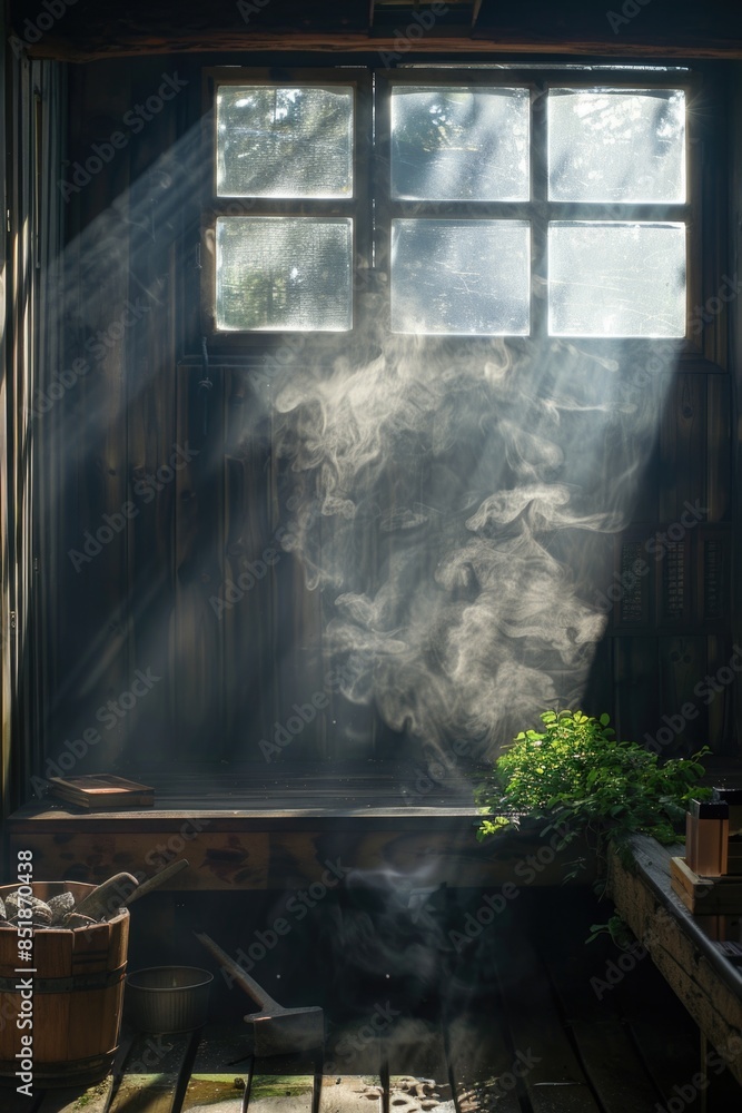 Poster Sunlight illuminates a room through an open window