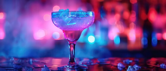 Futuristic cocktail with a bioluminescent glow served in a hightech glass