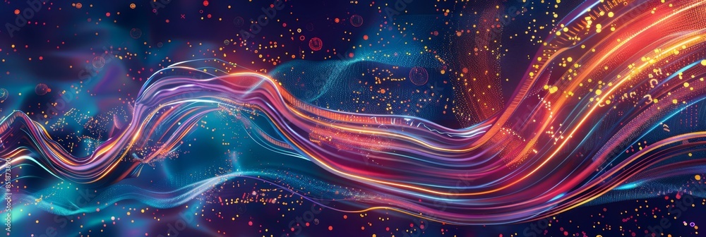 Poster digital transformation, a futuristic abstract design with luminous circuits and digital nodes, highl