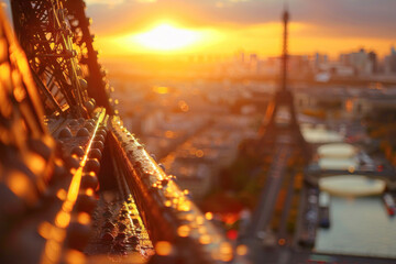 Eiffel Tower at Sunset: Vibrant and Warm Colors Captured in High-Resolution Detail