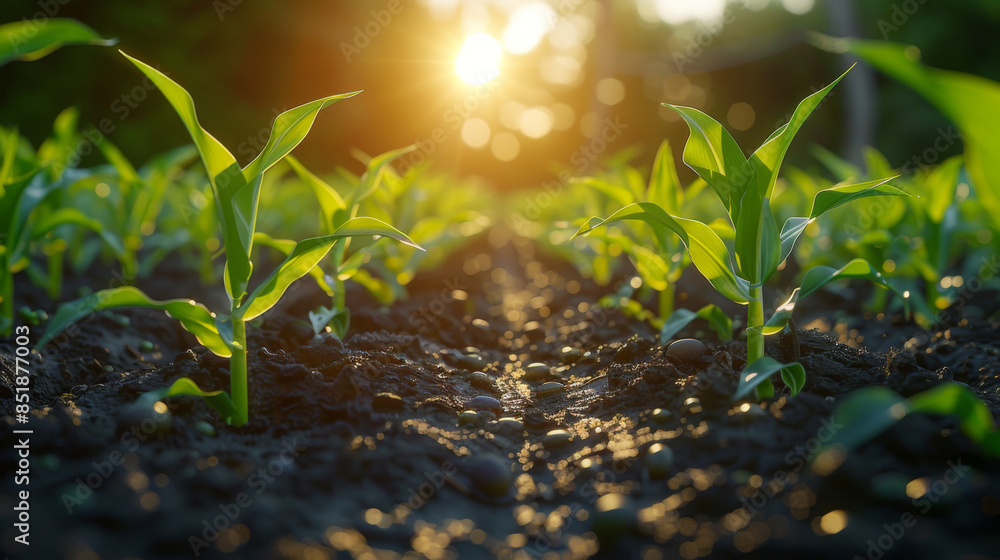 Poster blurred image. farmers use tablets to analyze data and experiment with growing corn. ai data innovat