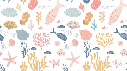Vector illustration seamless background of mermaid theme.
