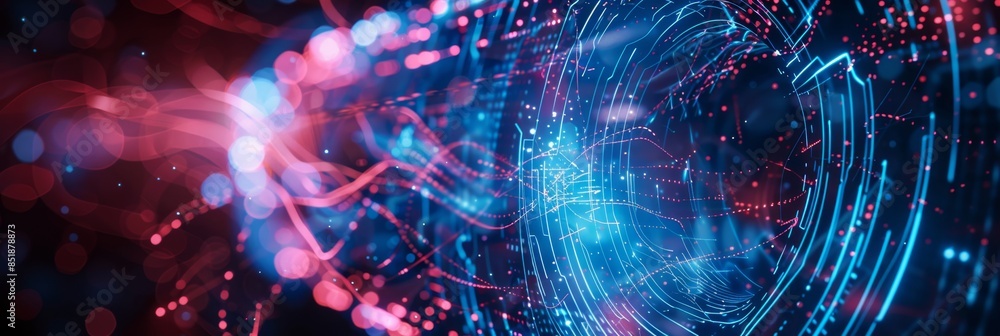 Poster digital transformation, a digital abstract background with swirling lights and digital elements, hig