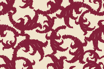 Ikat abstract background art. Ethnic tribal, boho seamless wallpaper. Motif ethnic handmade beautiful Ikat art. Ethnic abstract floral red background art.