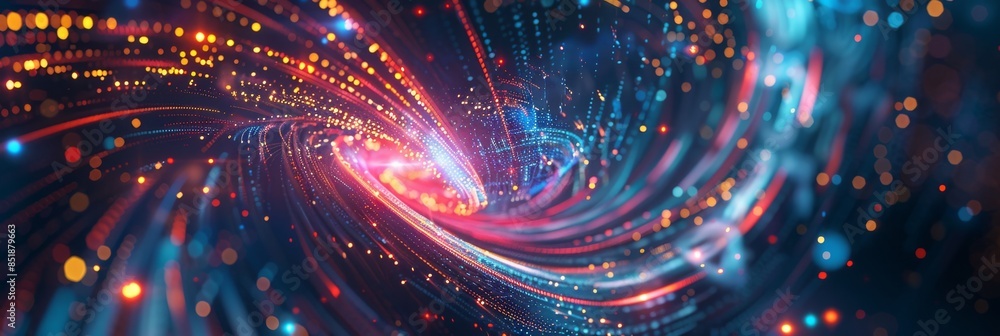 Poster digital transformation, a digital abstract background with swirling lights and digital elements, hig