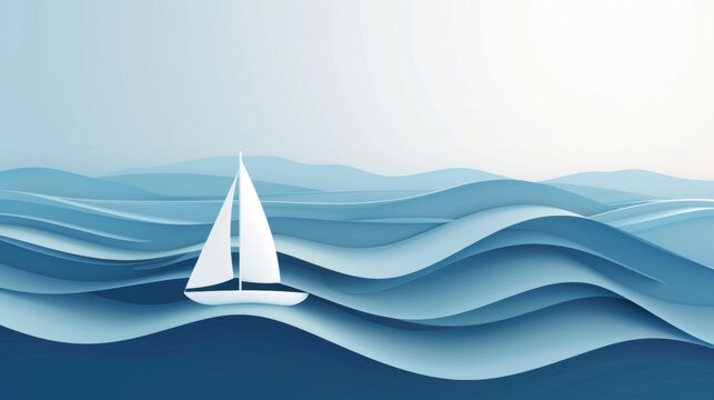 Abstract background template with sailing boat and curves