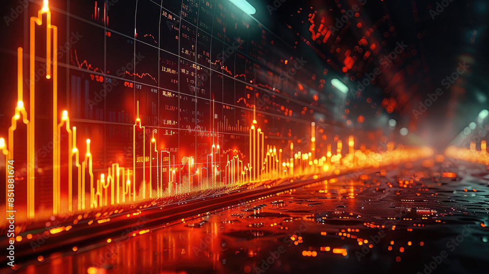 Aufkleber Trading graph showing rapid decline in stock prices. Generative AI.