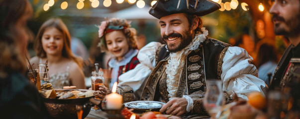 A family hosting a themed costume party, with guests dressed as their favorite historical figures or fictional characters.